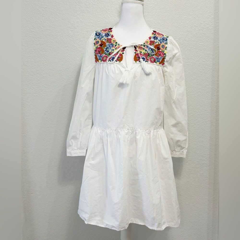 J.Crew White Embroidered Floral Tassel Drop‎ Waist Mini Dress XS